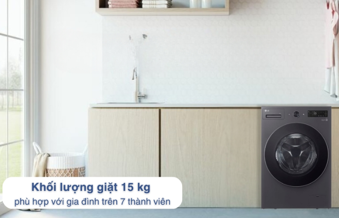 khối lượng giặt 15 kg thích hợp với gia đình trên 7 thành viên.