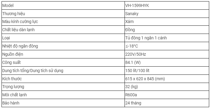 Tủ đông Sanaky 150 lít VH-1599HYK mặt kính cường lực xám