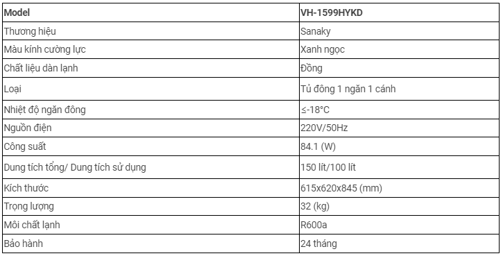 Tủ đông Sanaky 150 lít VH-1599HYKD mặt kính cường lực xanh