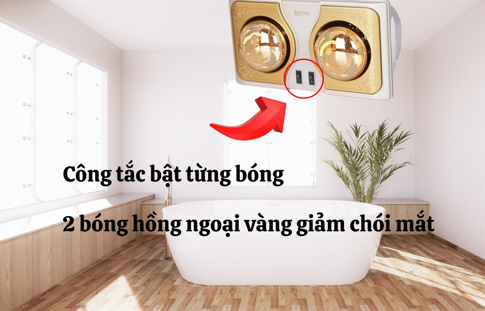 Đèn sưởi 2 bóng treo tường Kottmann K2B-H