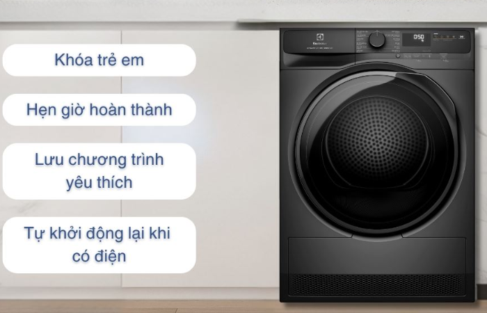 Máy sấy bơm nhiệt Electrolux UltimateCare 8 kg EDH803J5SC có nhiều tiện ích: