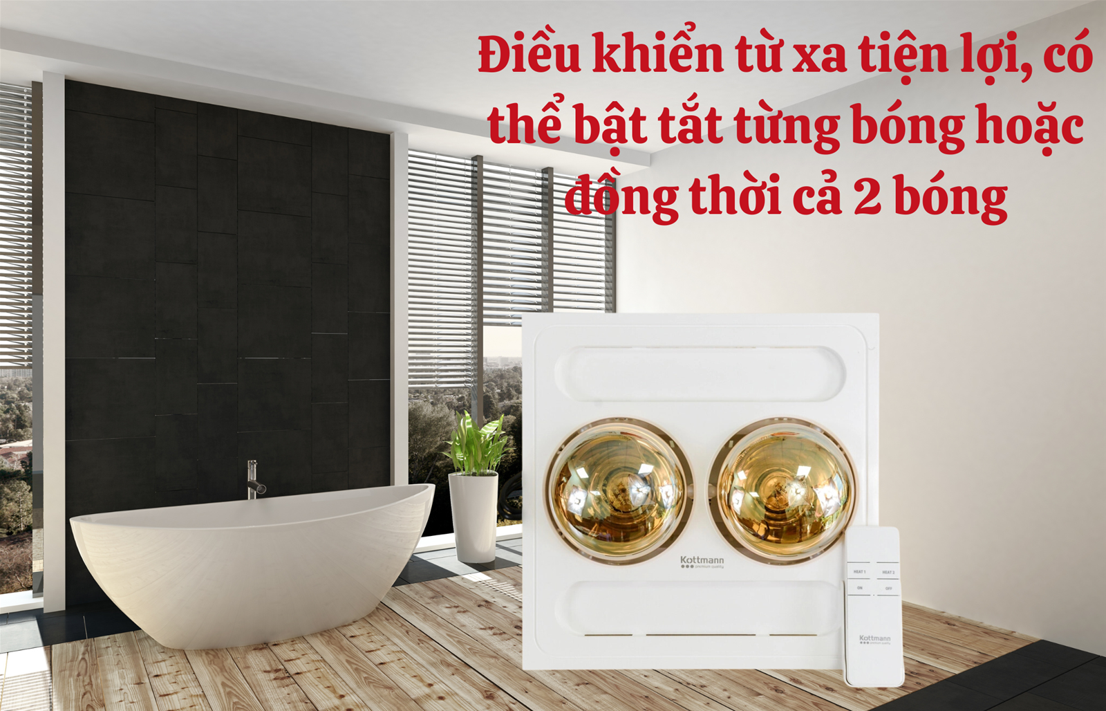 Đèn sưởi 2 bóng âm trần Kottmann K9-R điều khiển từ xa